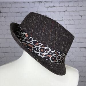 Y2K Vivicin Fedora Hat Animal Print Size S/M Women Satin Tweed Brown Orange Purp